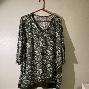 Catherines Green Floral V-Neck Tunic